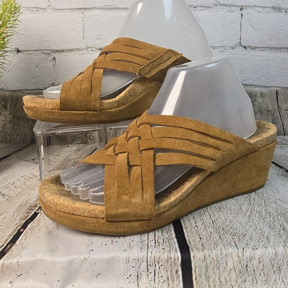 UGG LILAH WEDGE SLIDE SANDAL IN CHESTNUT BROWN SUEDE HEEL WOMENS 9.5